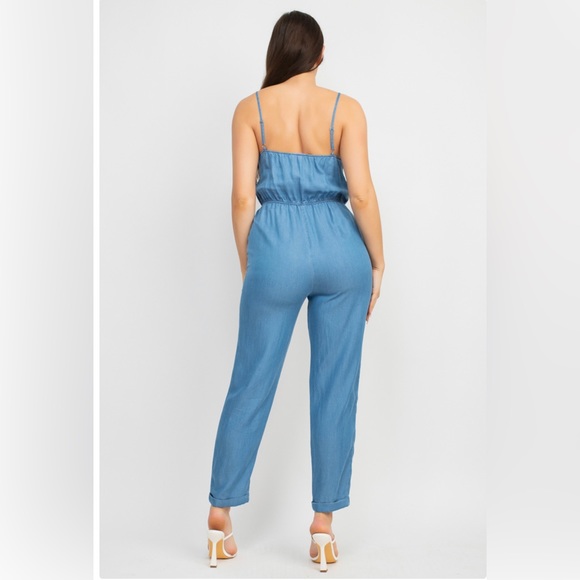 Giselle- Iris Scallop Trim Cami Denim Jumpsuit - Picture 4 of 4